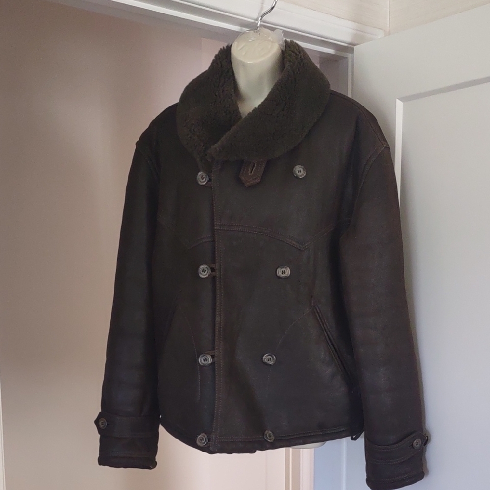 Giorgio Armani Dark Brown Suede And Faux Fur Lined & Collar Jacket